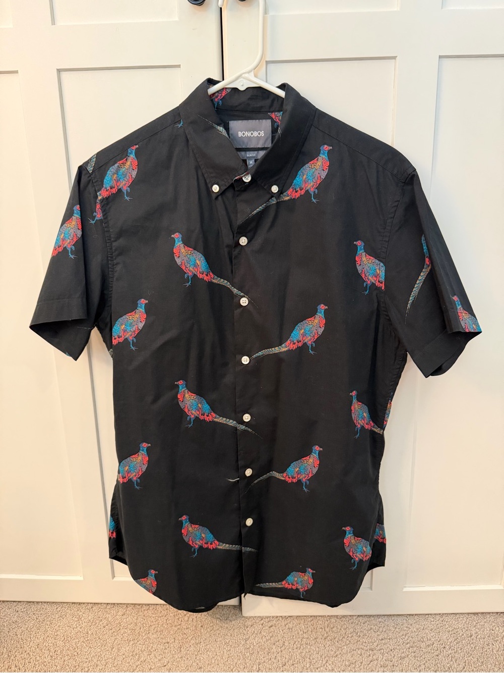 Bonobos Black Short-Sleeve Button-Down Shirt with Colorful Pheasant Print